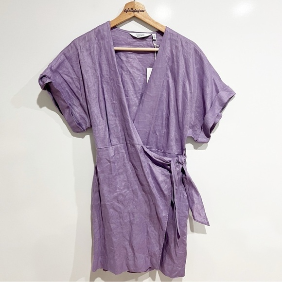 NWT & Other Stories Linen Wrap Mini Dress Lilac - Picture 7 of 12